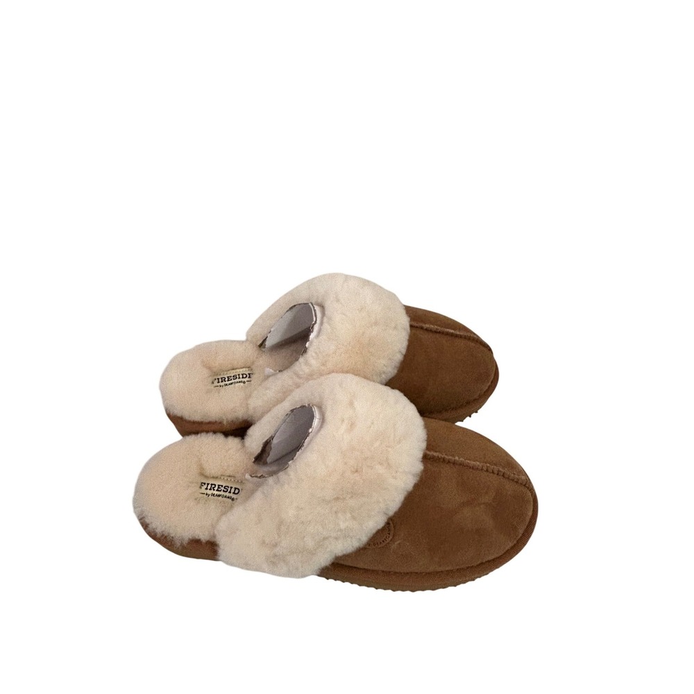 Fireside by Dearfoams Slippers 10 Chestnut Sheepskin Suede Scuff Women